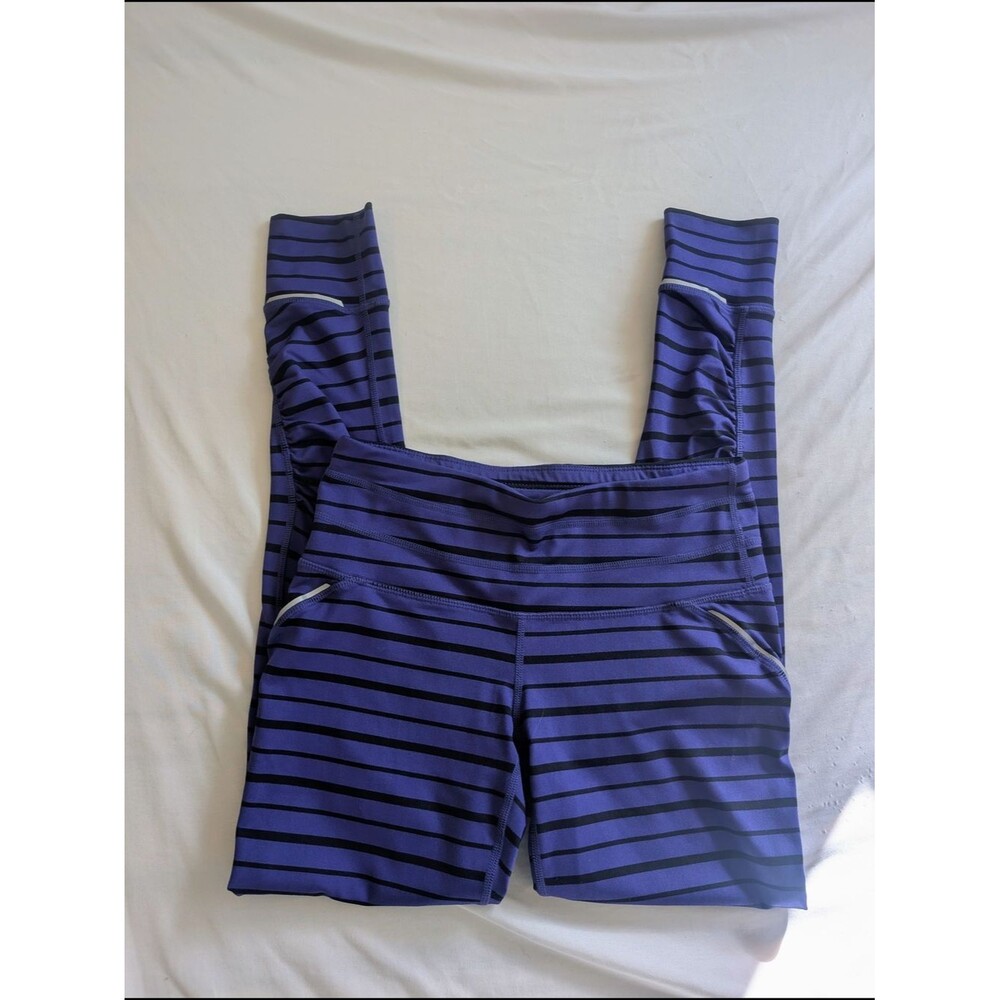 Athleta Purple and Black Striped Mid-Rise Leggings